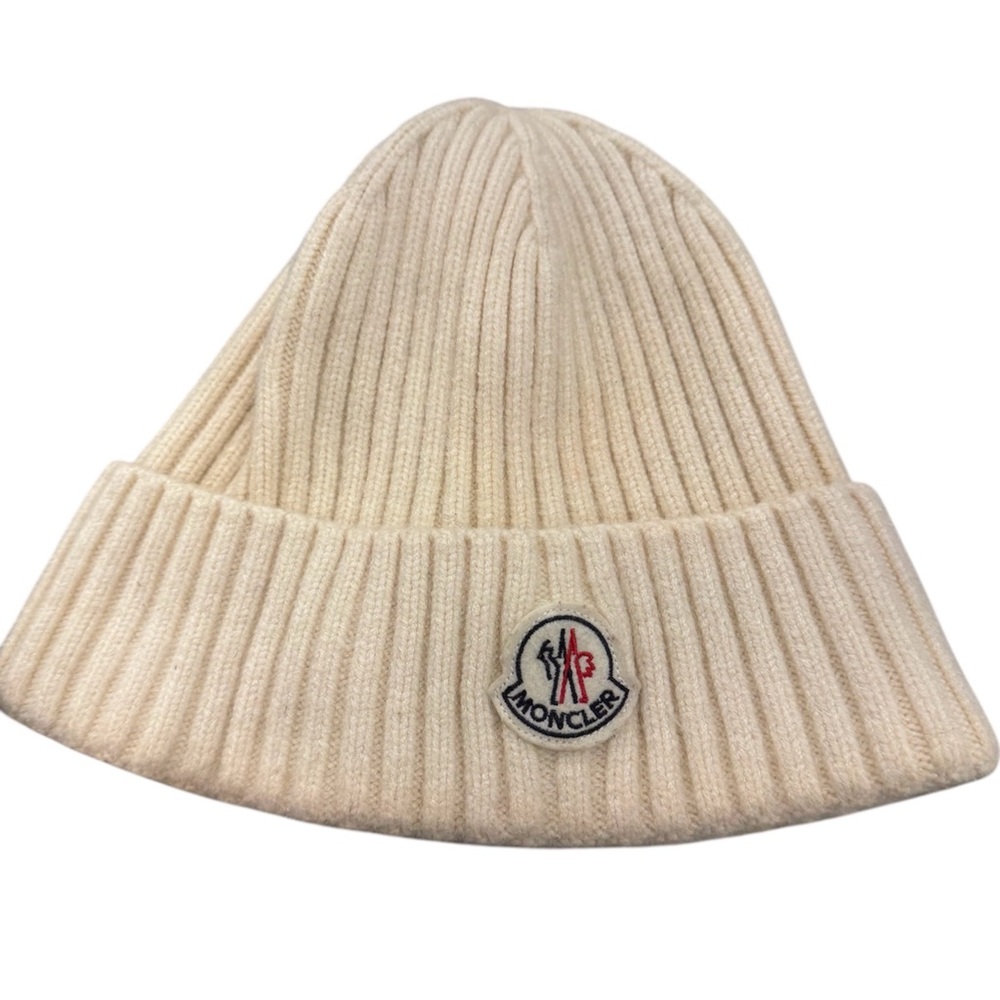 Moncler Beige Ribbed Knit Beanie